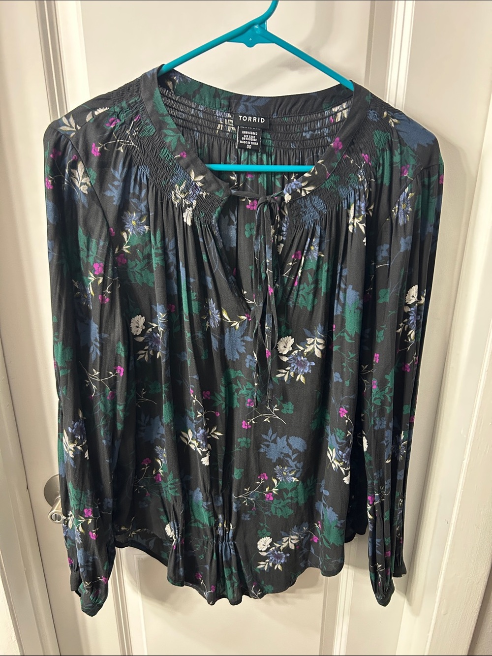 torrid Black Floral Peasant Tie-Front Blouse